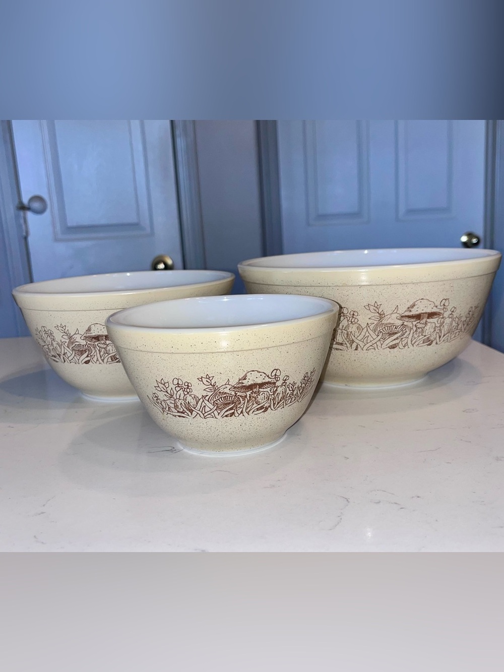 Vintage Pyrex Forest Fancies Mushroom Nesting Bowls Set of 3 / 403-402-401